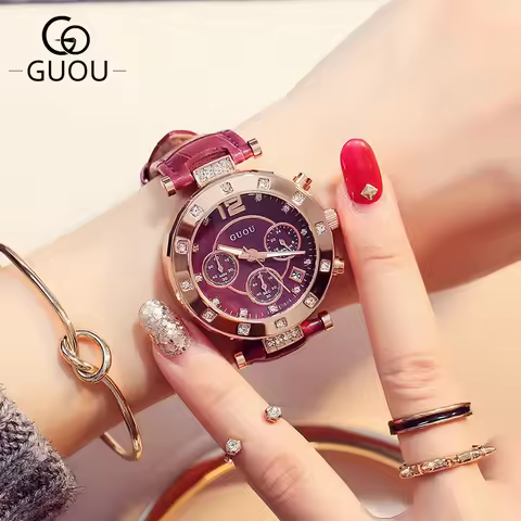 2018 GUOU Top Brand Fashion Luxury Women's Watches Ladies Watch Women Bracelet For Calendar Clock Le