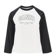 Express Delivery Ganni Black And White Long-Sleeved shirt Basic Jersey Baseball T-shirt