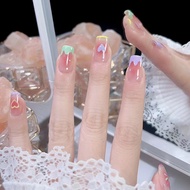 เล็บปลอม【ด้วยกาว】กันน้ำ 24 ชิ้น เล็บปลอมสายฝอ เล็บปลอมทาสีแล้ว เล็บปลอมสำเร็จรูป เล็บปลอมยาว เล็บปลอ