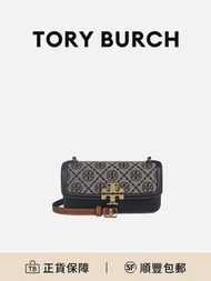 Tory Burch  Eleanor T Monogram 女士海軍藍斜挎單肩包 品牌徽標磁扣開合 提花拼皮革 小號 [平行進口]