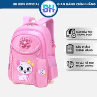 BH Kids pink cat backpack, waterproof, many convenient compartments, for elementary and elementary s