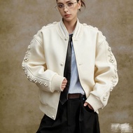 W W Winter Cotton Padded Jacket Retro Simple Nail Pearl Men Women Baseball Uniform Metal Buckle Jack