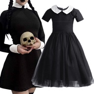 Movie Wednesday Cosplay Dresses Gothic Dark Style Wednesday Cosplay Costume Children Halloween Birthday Party Costumes 4-10 Yrs