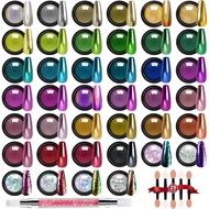 Set Kuku Chrome Cermin, Chrome Holografik Holografik Unicorn 40 Warna, Emas Metalik Perak Merah Biru