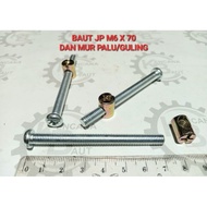 JP M6 X 70 GALVANIZED BOLT AND HAMMER NUT, BOLSTER, PLUS SCREWDRIVER WRENCH, 7 CM LENGTH