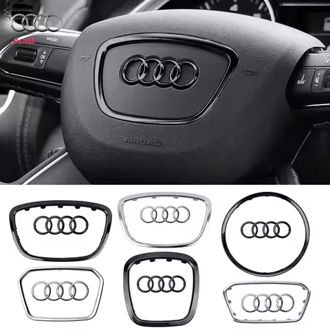 Audi Automobile Steering Wheel Logo Bright Frame Strip Electroplated Sticker Emblem For A3 A4 B8 8P 