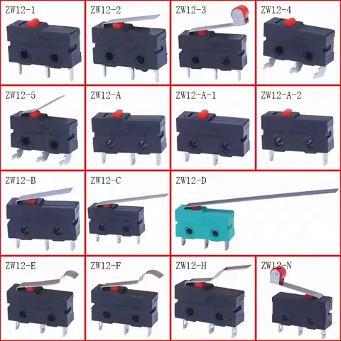 5Pcs/Lot Micro Switch 10mm x 20mm Limit Switch 3 Pin/2 Pin 5A 250VAC ZW12 Series Tact Switch On Off