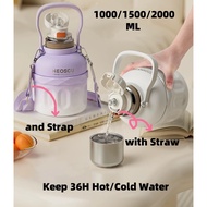 Water Bottle 2 Litre Stainless Steel Cup with Straw 1 litre Insulated bottle with Strap Tumbler with