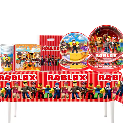 Roblox Birthday party Theme Decorations roblox Game disposable plates cups banner Tablecloth Straw s
