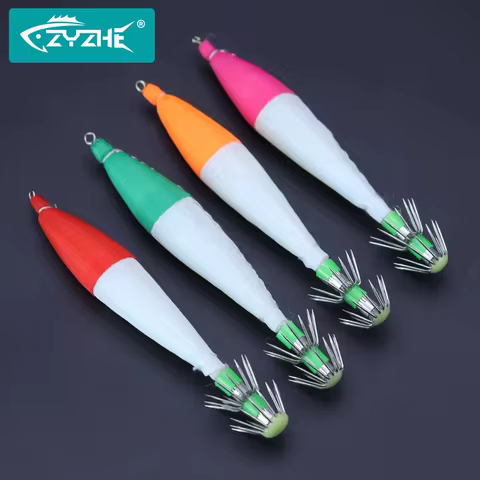 ZYZ 5pcs Sea Fishing Squid Hook 4 Colors Saltwater Fishing Lure Luminous Cuttlefish Fishing Bait Sha