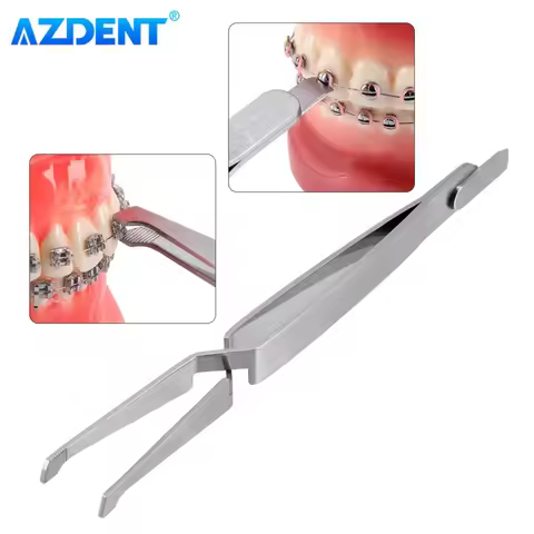 AZDENT Dental Bracket Tweezers Orthodontic Braces Buccal Tube Reverse Action Serrated Instruments Tw