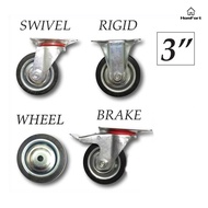 White PU Heavy Duty Swivel Rigid Brake Caster Roller Castor Wheel 38/50/76mm 1.5/2/3 inch White Roda