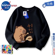 Áo Nỉ Cổ Tròn Cho Bé Gái NASA Capibara Áo Nỉ Mùa Xuân Thu Mới Áo Trẻ Em Cotton 100% Áo Phông Hoạt Hì