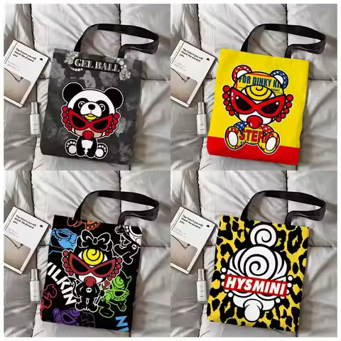 Japan Luxury H-Hysteric M-Mini Storage Bags Canvas Double-Sided Print Shoulder Handbag Reusable Eco-