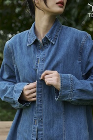 TBY Jeans กางเกงยีนส์ผู้หญิง เสื้อเชิ้ตยีนส์ทรงOVERSIZE แขนตัดต่อ (TG45)