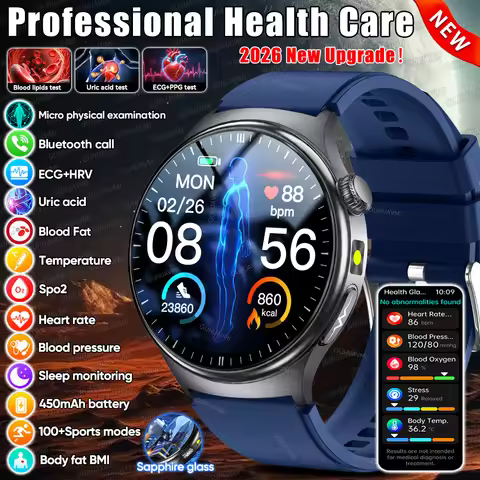2026 New AI Health Diagnosis Blood lipids Uric acid Smart Watch Men ECG+PPG Blood Pressure Galvanic 
