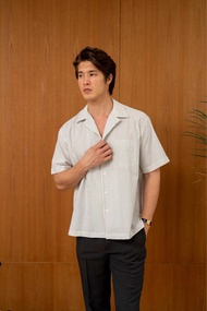 The Finery - The Havana Shirt ลายทาง Yellow Blue Stripe | ผ้า Seersucker | คอปก Revere | แขนสั้นทรง 