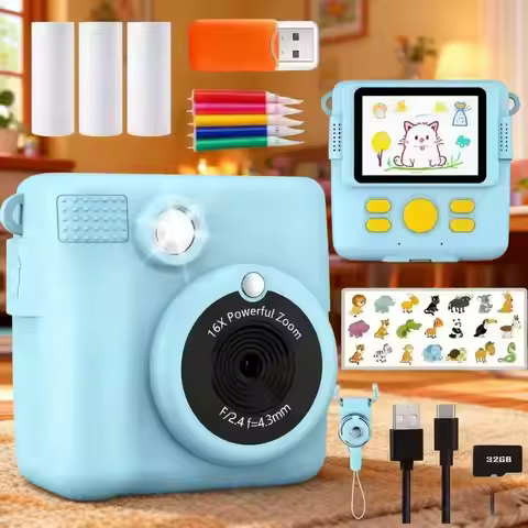 1080P Kids Camera Instant Print Portable Kids Camera with 32GB Card3 and Rolls Photo Paper , Perfect