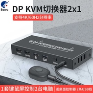 4K 2-Port DP KVM Switcher DP2-Port Switcher DP KVM2 In 1 Out Two Host Monitoring Sharing Keyboard Mo