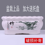 HY@ Long Flower Pot Ceramic Wholesale with Tray Extra Large Wholesale Indoor Balcony Succulent Plant Green Plant Green D