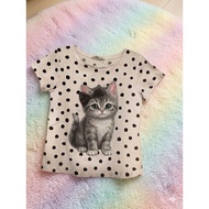 H&M White Cat Pattern T-Shirt With Polka Dots Age 5-9 Years (Age Period May Not Be Direct. We Recomm