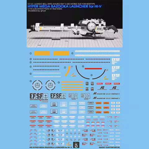Model Decals for RG 1/144 Hyper Mega Bazooka Launcher for HI-V Ghost Custom Decals HD Fluorescent St