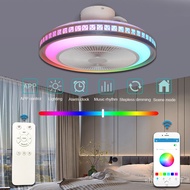 SMT💎Ceiling Fan with LED Light Bladeless APP Remote Control RGB Ceiling Light with Bluetooth Speaker Dimmable Silent Cha