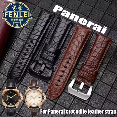 For Panerai Crocodile Leather Watch strap PAM441 111 PAM00753 Genuine leather Lumino stealth Watchba