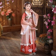 SUPERRR ราชวงศ์ถัง ชุด Hanfu เด็กผู้หญิงจีน งานปัก ชุดโบราณชุด ชุดเด็กหญิงโบราณ แบบดั้งเดิมดั้งเดิม การเต้นรำพื้นบ้าน เสื้อผ้าจีนโบราณสำหรับเด็กผู้หญิง ปาร์ตี้งานปาร์ตี้