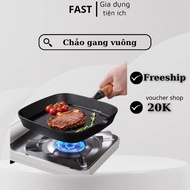 Solid Wooden-Rolled BBQ Cast Iron Pan, Cast Iron Pan For Induction Hobs, Convenient Gas Stove For Home