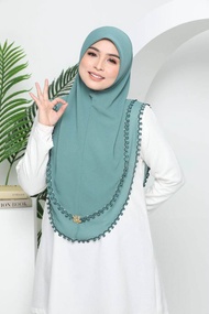 Sulam Crosia | Tudung Sarung 2 Layer Awning Scuba Heavy Chiffon Metal Tag Besi  Hijab Design Raya Tu