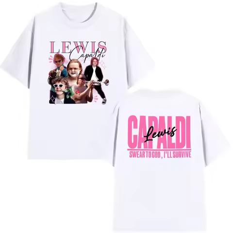Fashionable singer Lewis C-Capaldi World Tour Men's T-shirt Gothic style loose-fitting casual street