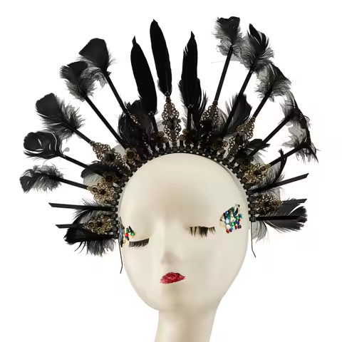 Lolita Mary Halo Crown Vintage Goddess Angel Tiaras Gothic Lolita KC Feathers Crystal Halloween Head
