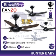 [NEW2023] FANZÓ Hunter Baby Fan 56Inch 5 Blades 14Speed DC Motor with Remote Control FANZO Baby Ceiling Fan Kipas Siling