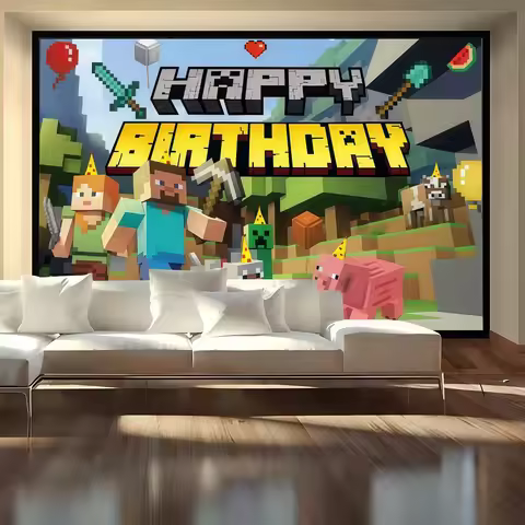 1pc Happy Birthday M-Minecraft Background Boy Children Birthday Party Decoration Banner Cartoon Phot