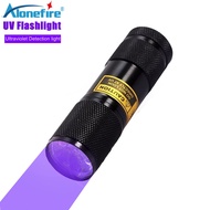Alonefire 9LED 395nm Aluminum Alloy Mini UV Flashlight Portable UV Money Detector LED Torch AAA Batt