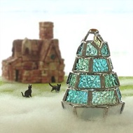 【迷你杉木燈 / 新綠版】彩繪玻璃小夜燈 (附 LED 燈)