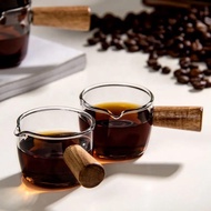 100ml MINI ESPRESSO GLASS | WOODEN HANDLE COFFEE MEASURING CUPS | ESPRESSO COFFEE GLASS