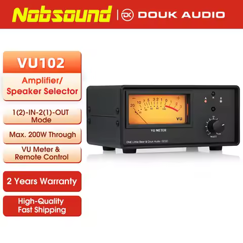 Nobsound VU102 2-Zone Speaker/Amplifier Audio Switcher 2(1)-IN-1(2)-OUT Splitter with IR Remote & VU