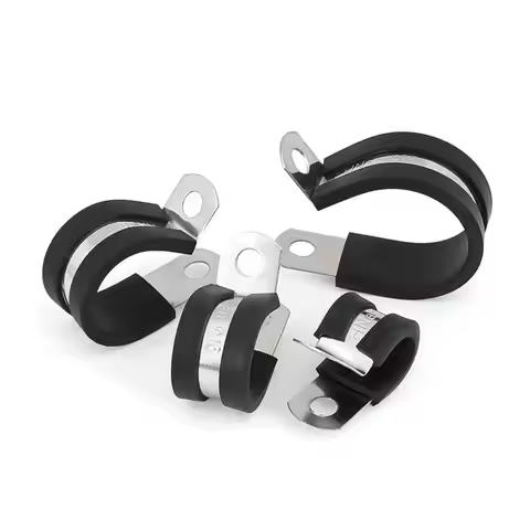 6-50mm Stainless Steel Hose Clamp Rubber Lined Clips Wiring Hose Clamp R-Type Pipe Mounting Fix Brac