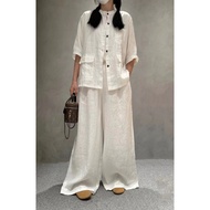 MayMoon* Women 2PCS Cotton&amp;Linen Set Blouse+ Long Harem Pants