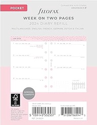 Filofax Calendar Diary Refill, Pocket Size, Week-to-View, Confetti Minimal Diary Pack, Multilingual: Five Languages, 2024 (C68291-24)
