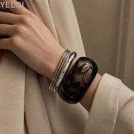 YELGI 4pcs Cuff Bracelet, Black Lace Resin Open Cuff Bracelet,  Adjustable Wide Bangle Bracelet Wome