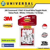 [SG SHOP SELLER] 3M Command 17067-9 Small Wire Toggle Hook  Value Pack - White / 9 Hooks / 12 Strips