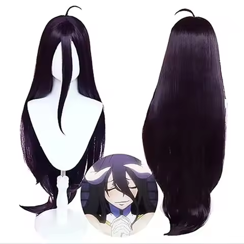 Overlord Albedo Cosplay Wigs Albedo Cosplay Long Straight Black Purple Daily Heat Resistan Synthetic