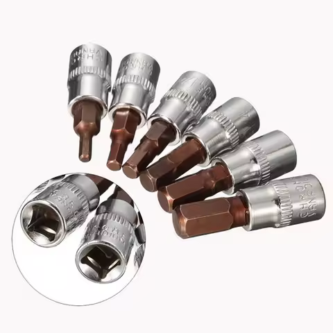 6pcs 1/4 Inch S2 Drive Hex Bit Sockets Set H3 H4 H5 H6 H7 H8 Metric Screwdriver Bit Sockets Hand Too