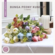 Bunga Peony Kuncup Mini Cabang 5 Bunga Hias Artificial Bunga Bucket Bunga Dekorasi Murah (NK-4)