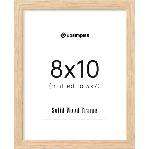 8x10 Picture Frame, Natural Solid Wooden Frame with Clear Plastic Panel for 5x7 or 8x10 Photos, Wall