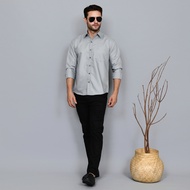 Kemeja Pria Lengan Panjang / Kemeja Polos Silver Grey Flanel Pria Distro Motif Batik Polos Printing