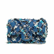 CHANEL CF口蓋包大Mini20藍色牛仔25開銀扣肩背包